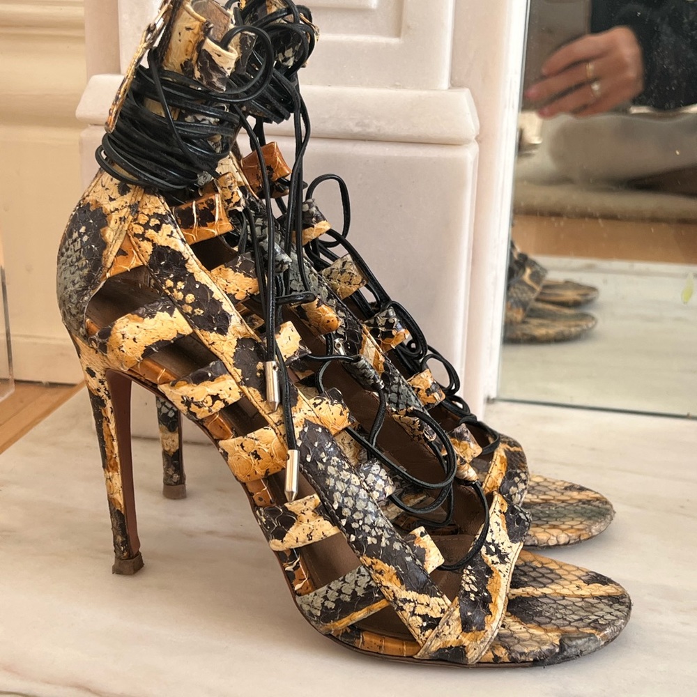 Aquazzura Amazon lace up sandals python 37.5